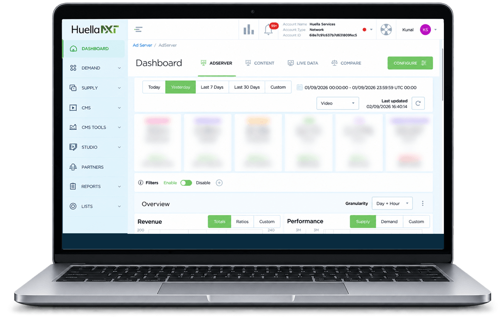 HuellaNXT ad server dashboard
